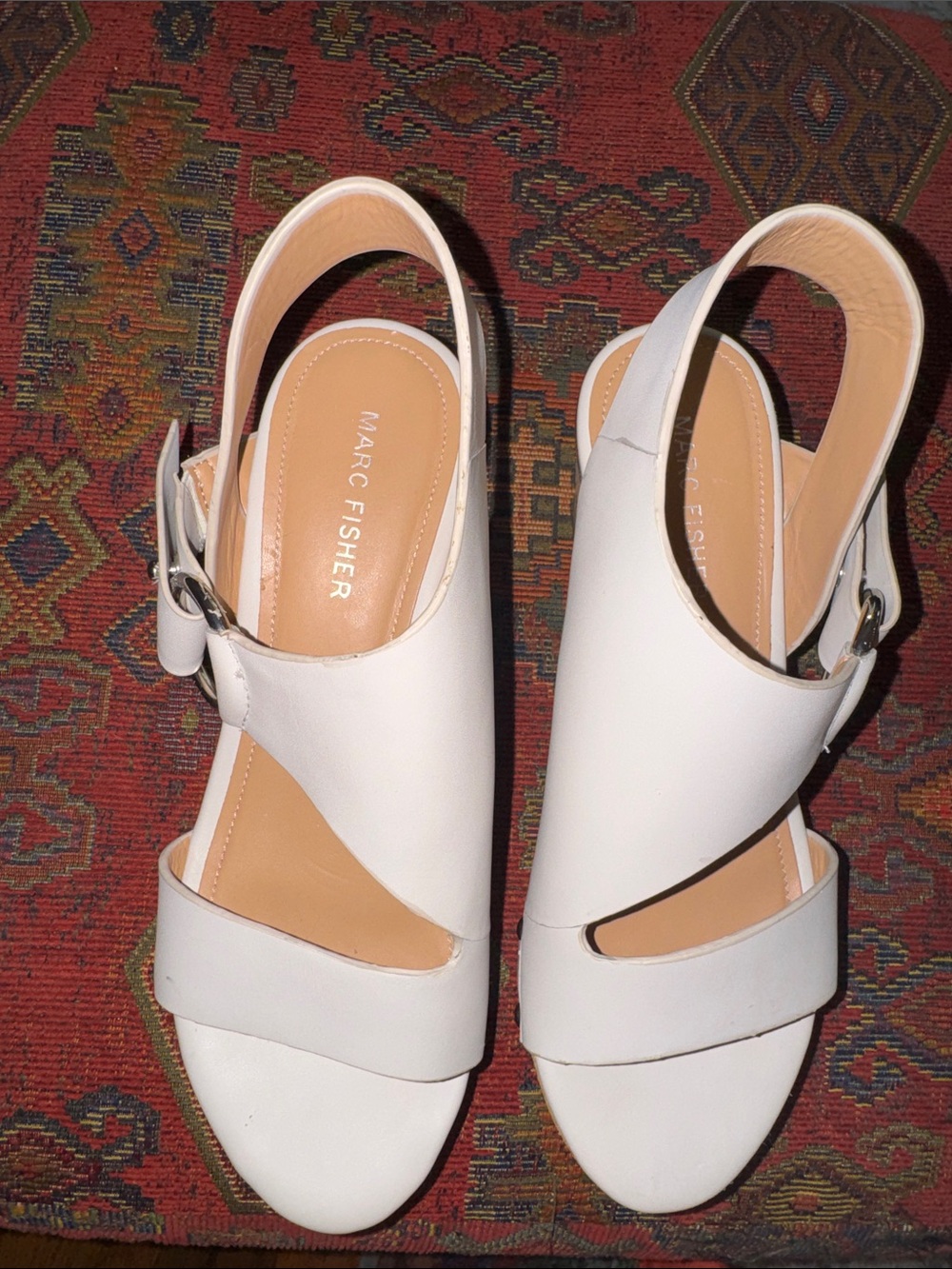 Marc Fisher White Open-Toe Slingback Sandals